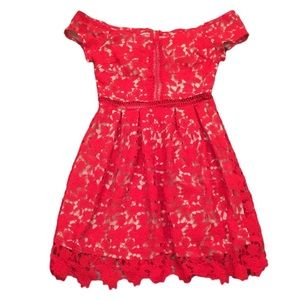 Francesca’s red lace off the shoulder dress size small